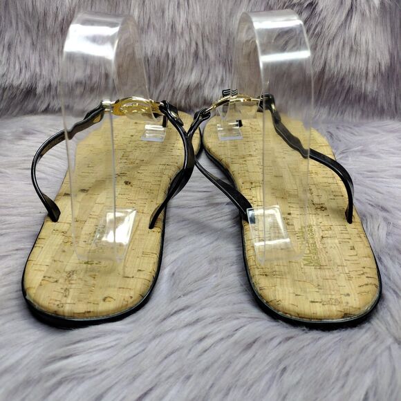 Michael Kors MK Charm Jelly Thong Sandals Flip Flops Women Sz 11 Gold Black Cork - Picture 5 of 7